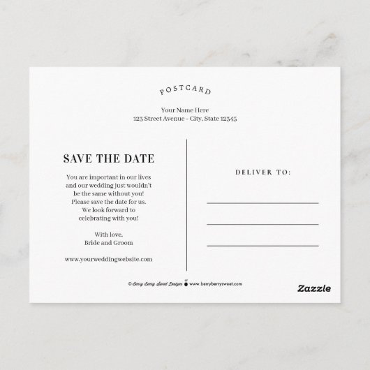 Mode Temps Mariage Enregistrer La Date Carte Posta (Dos)