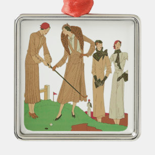 Mode uit de jaren 20 Modebewuste dames die golf sp Metalen Ornament