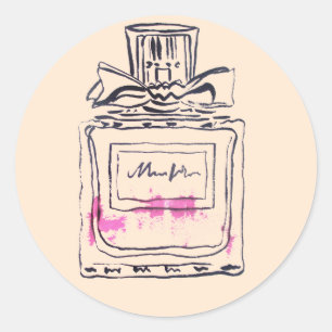 Mode van parfumflesjes, afbeelding van waterverf ronde sticker