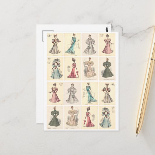 Mode Victoriaans vrouwen in Fancy dress Briefkaart (Voorkant / Achterkant in situ)