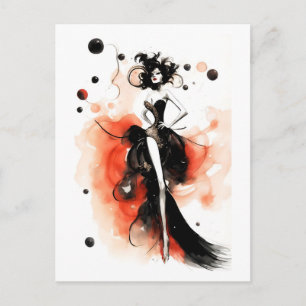 Mode viering. Mooie vrouw in luxueuze jurk Briefkaart