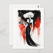 Mode viering. Mooie vrouw met taart Briefkaart (Voorkant / Achterkant)