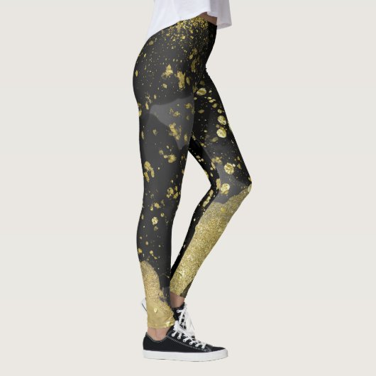 Mode voor zwarte en goudglitter Glam Grunge Splatt Leggings (Rechts)