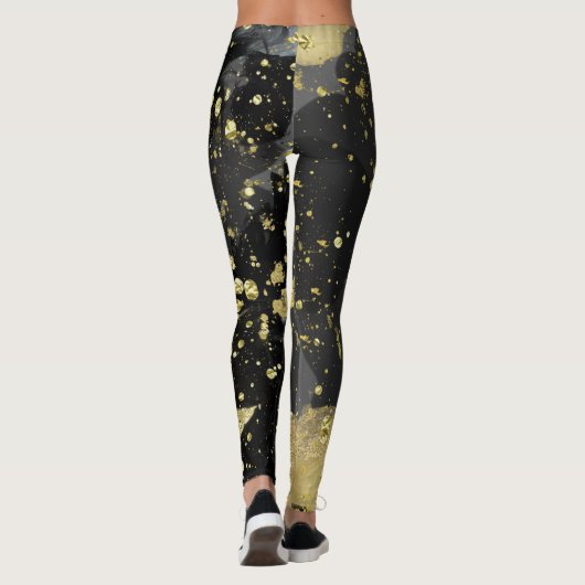 Mode voor zwarte en goudglitter Glam Grunge Splatt Leggings (Achterkant)