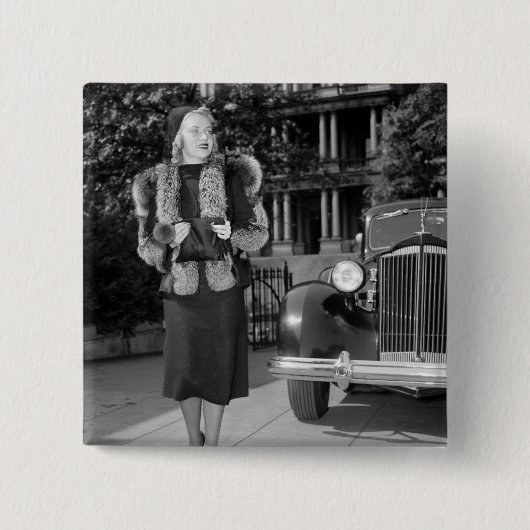 mode vrouwen in de jaren dertig vierkante button 5,1 cm (Voorkant)