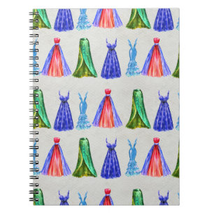 Mode waterverf, handgetekende jurken patroon. notitieboek