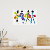 Mode Winkelende meisjes Illustratie Poster (Keuken)