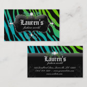Mode Zebra Juwelry Modern Blue Green Visitekaartje (Voorkant / Achterkant)