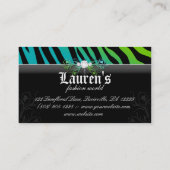 Mode Zebra Juwelry Modern Blue Green Visitekaartje (Achterkant)