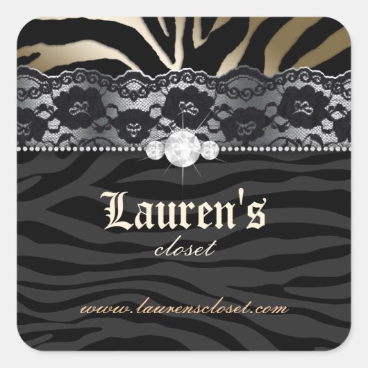 Mode zebra sticker sieraden kant goud zilver vierk (Voorkant)