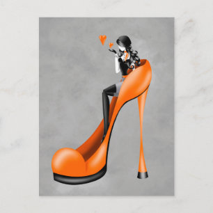 Modebewuste vrouw in stiletto ansichtkaart briefkaart