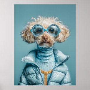 Modehond in blauwe outfit poster