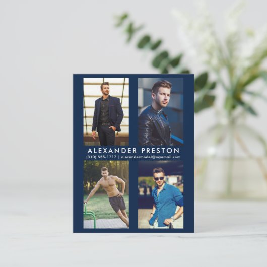 Model Acteur 4 Foto Comp Kaart Blauw Briefkaart (Staand voorkant)