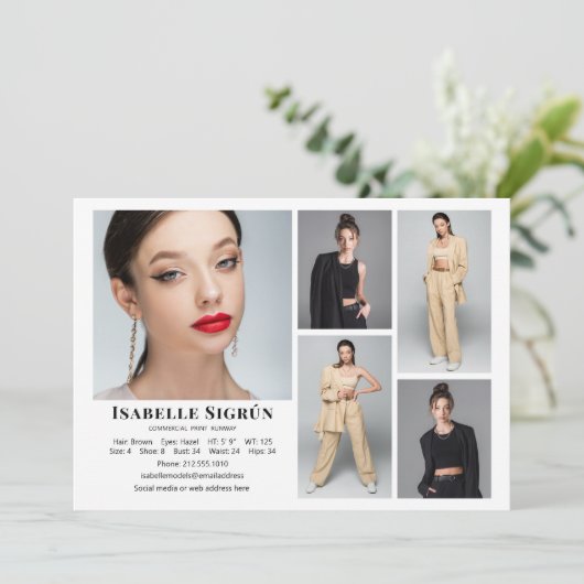 Model Acteur 5 Foto Comp Kaart Sjabloon 5x7 Wit (Staand voorkant)
