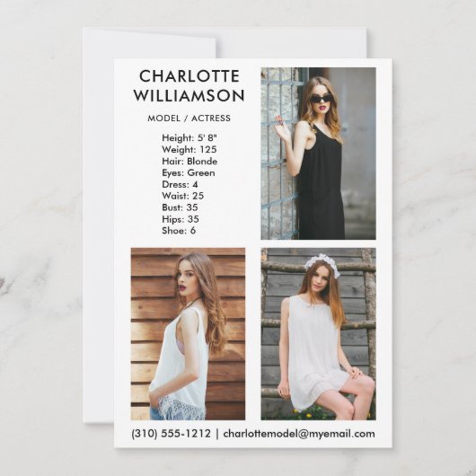 Model Actor 3 Foto Comp Kaart 5x7 W (Voorkant)