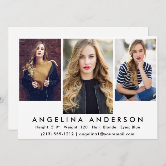 Model Actor 3 Foto Comp Kaart | Witte voorzijde (Voorkant / Achterkant)