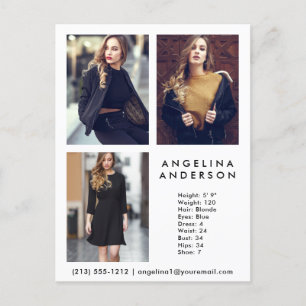 Model Actor 3 Photo Comp Card Wht - Briefkaart