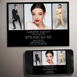 Model Actor 3 Photo Comp Kaart Sjabloon 5x7 Zwart