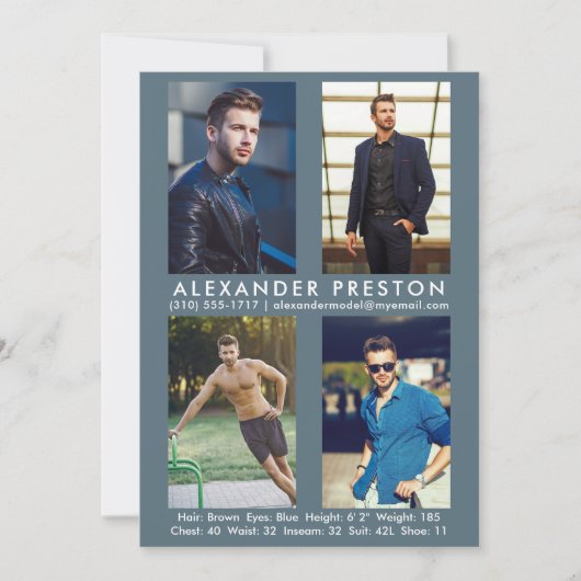 Model Actor 4 Foto Comp Kaart 5x7 grijs blauw (Voorkant)