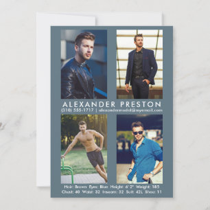 Model Actor 4 Foto Comp Kaart 5x7 grijs blauw