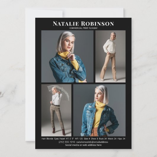 Model Actor 5 Fotoportfolio Comp Kaart Sjabloon (Achterkant)
