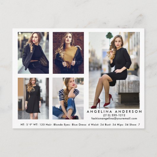 Model Actor 5 Photo Comp Card Briefkaart Whit (Voorkant)