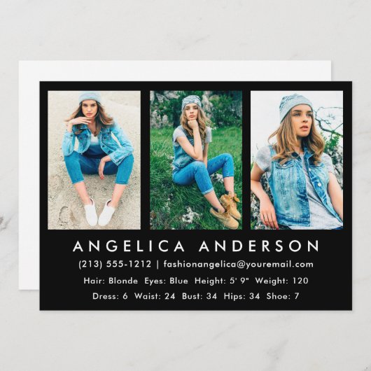 Model Actor Comp Card 3 Blk-foto Kaart (Voorkant / Achterkant)