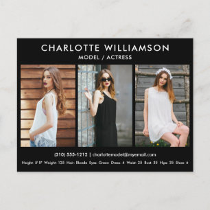 Model Actor Comp Card 3 Photo Briefkaart Black