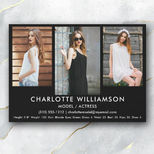 Model Actor Comp Card 5x7 Blk 3-foto Kaart
