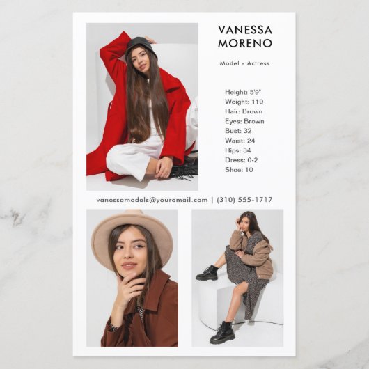 Model Actor Comp Kaart 3 Foto Witte Flyer (Voorkant)