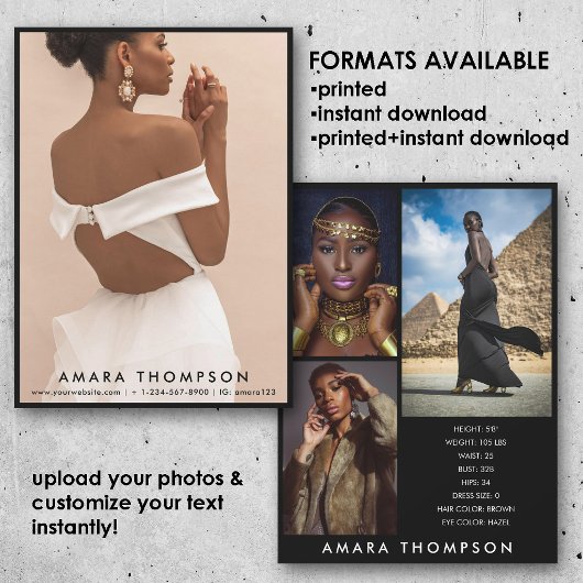 Model Actor Modeling Comp Card 4 Photo Black Kaart