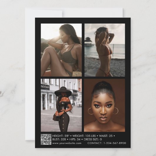 Model Actor Modeling Comp Card 5 Photo Black Kaart (Achterkant)