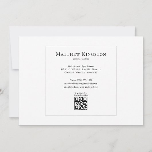 Model Actor Modern 5x7 Promo Comp Kaart Sjabloon (Achterkant)