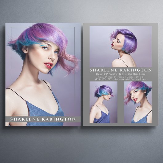 Model Actor Pro Comp Card 4 Foto 2 Sided Grey Kaart