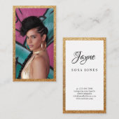 Model Actress headshot Faux Gold Glitter Visitekaartje (Voorkant / Achterkant)