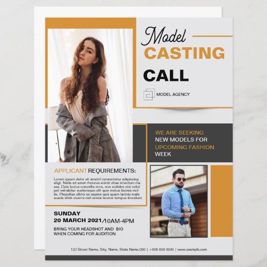 Model Casting Call Flyer Template (Devant / Derrière)