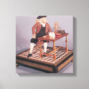 Model van Benjamin Franklin aan zijn tafel Canvas Afdruk