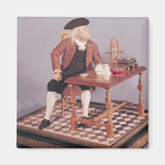 Model van Benjamin Franklin aan zijn tafel Magneet (Voorkant)