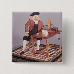 Model van Benjamin Franklin aan zijn tafel Vierkante Button 5,1 Cm