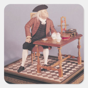 Model van Benjamin Franklin aan zijn tafel Vierkante Sticker