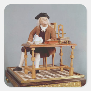 Model van Benjamin Franklin aan zijn tafel Vierkante Sticker