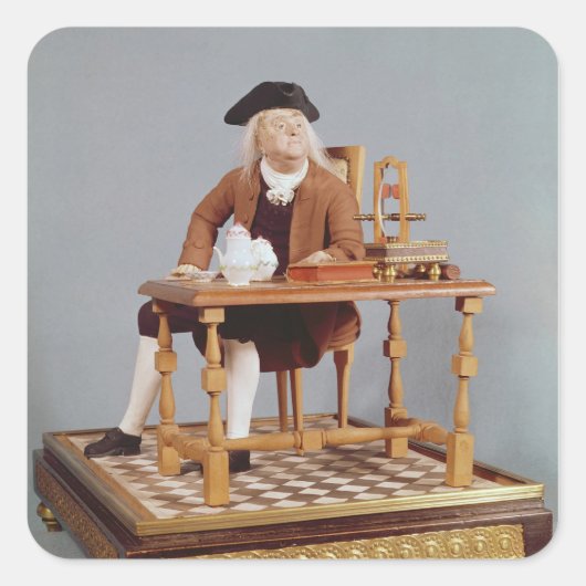 Model van Benjamin Franklin aan zijn tafel Vierkante Sticker (Voorkant)