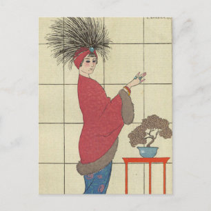 Model with Fox Trimmed Coat Briefkaart