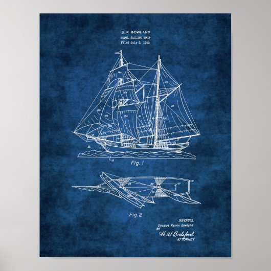 Model zeilboot blauwdruk #2 Nautical Decor Poster (Voorkant)