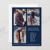 Modèle Acteur 3 Photo Comp Card bleu - Carte posta (Devant / Derrière)