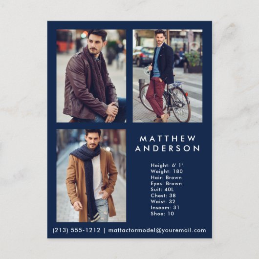 Modèle Acteur 3 Photo Comp Card bleu - Carte posta (Devant)