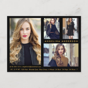 Modèle Acteur 4 Photo Comp Card Black Gold Carte p