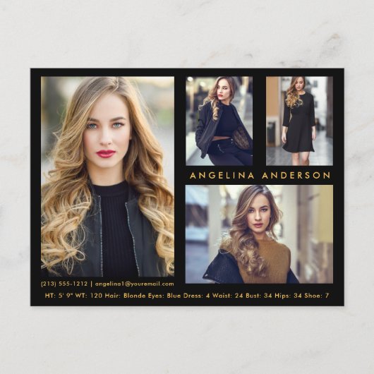 Modèle Acteur 4 Photo Comp Card Black Gold Carte p (Devant)