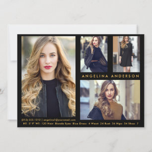 Modèle Acteur 4 Photo Comp Card - Black Gold Front