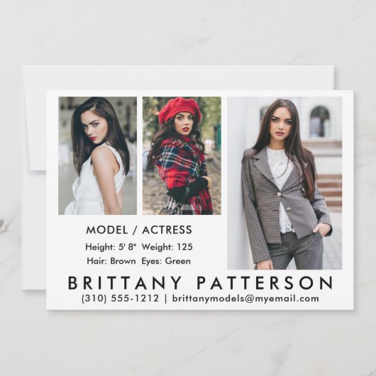 Modèle Acteur Carte Comp 3 Photo Blanc 5x7 (Devant)